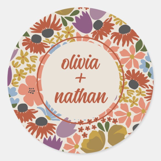 Sticker Rond Fête de mariage floral personnalisée  (Devant)