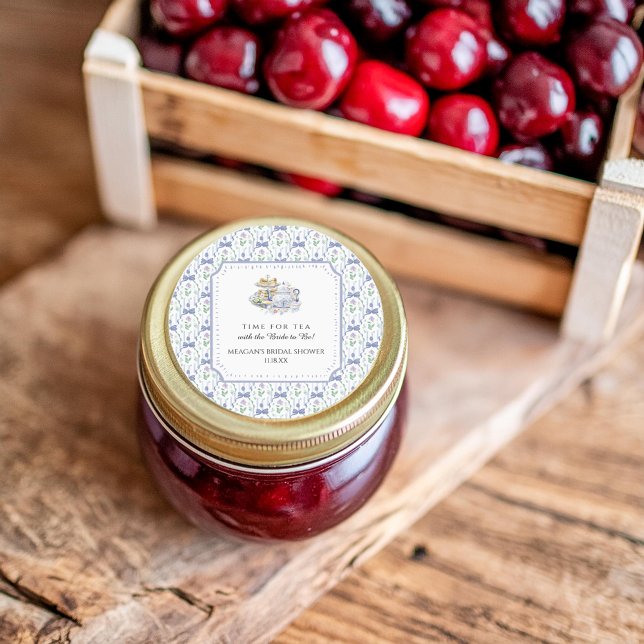 Sticker Rond Fête de mariage Florale Bleue Coquette Thème Thé (Créateur téléchargé)