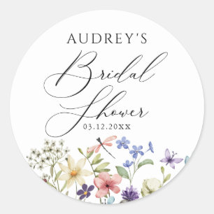 Sticker Rond Fête de Mariage Florale Moderne de Fleurs Sauvages