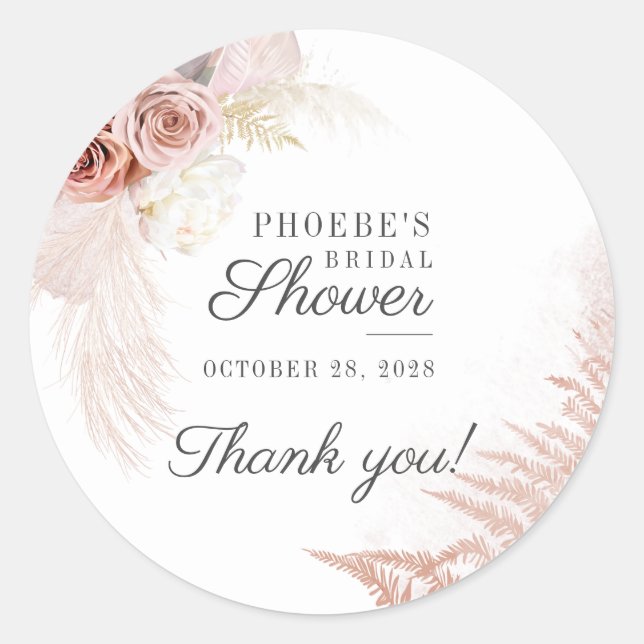 Sticker Rond Fête de Mariage Herbe de Pampas Beige Terracotta (Devant)