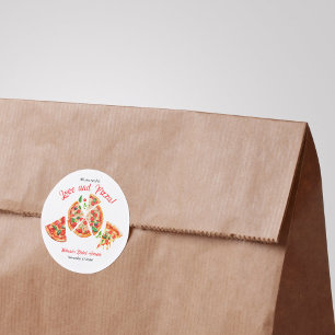 Sticker Rond Fête de mariage Italien Amour & Pizza Party Slice
