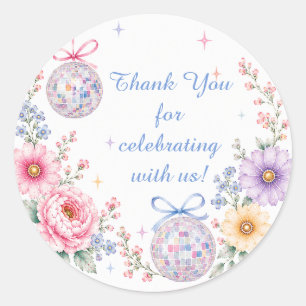 Sticker Rond Fête de mariage Pastel Floral Disco Jardin