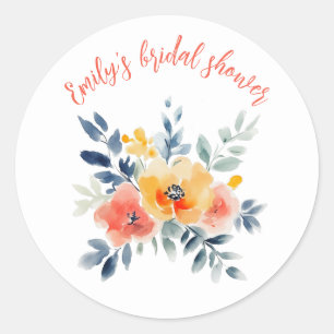 Sticker Rond Fête de mariage personnalisée avec aquarelle flora