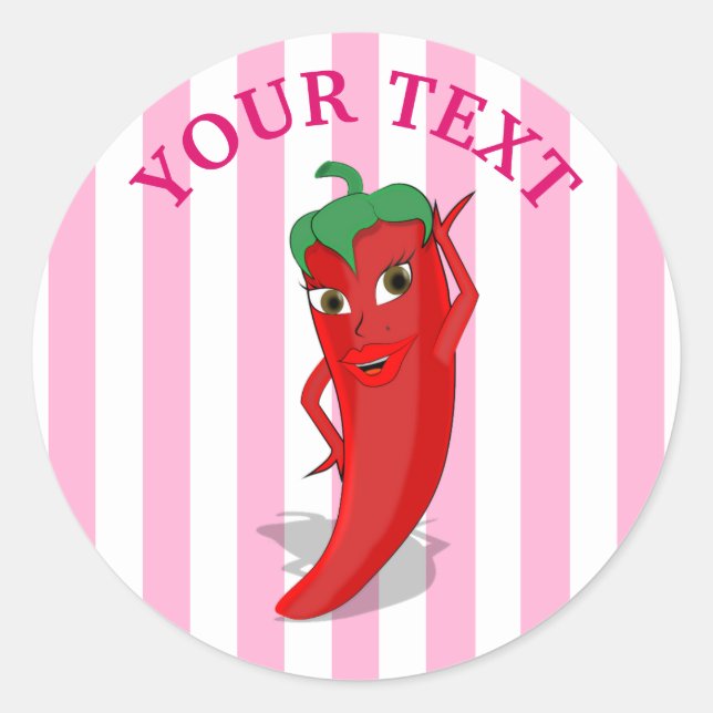 Sticker Rond Fête de mariage rose avec diva du piment rouge (Devant)