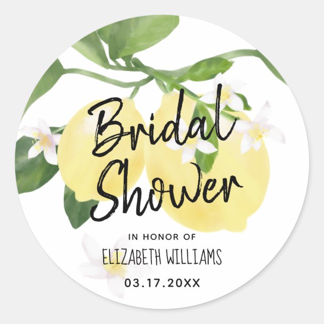 Sticker Rond Fête de mariage rustique aquarelle citron été (Devant)