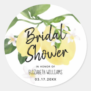 Sticker Rond Fête de mariage rustique aquarelle été citron