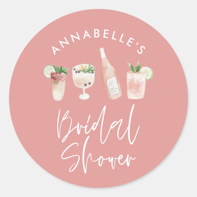 Sticker Rond Fête de mariage script cocktail moderne girly rose (Devant)
