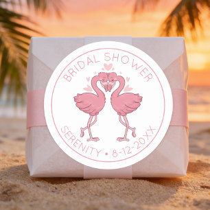 Sticker Rond Fête de mariage tropical Flamingo Hawaiian Beach