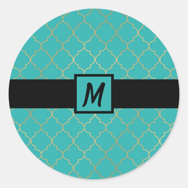Sticker Rond Fête de monogramme à quatre feuilles de couleur sa (Devant)