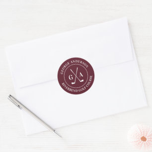 Sticker Rond Fête de monogramme de bâtons de golf personnalisés