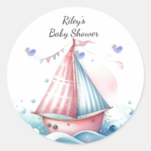 Sticker Rond Fête de naissance classique avec voilier nautique