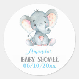 Sticker Rond Fête de naissance éléphant garçon Bleu et Gris