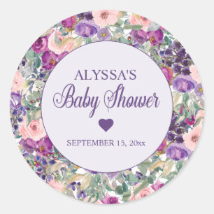 Sticker Rond Fête de naissance Fille Fleurs Rose Violet