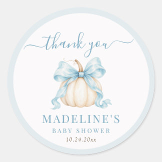 Sticker Rond Fête de Naissance Garçon Citrouille Blanche Ruban