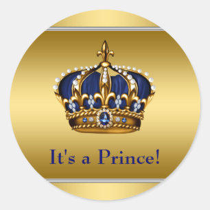 Sticker Rond Fête de naissance royale en bleu royal et or