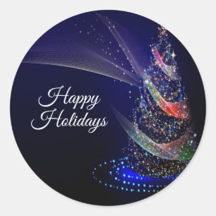 Sticker Rond Fête de Noël Arbre coloré Marine Bleu Rustique