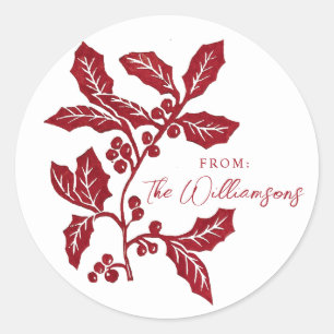 Sticker Rond Fête de Noël/fête du linocut créé à la main
