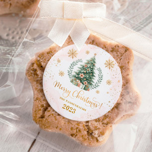 Sticker Rond Fête de Noël   Flèches de neige blush Gold