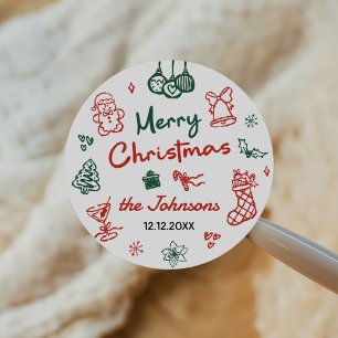 Sticker Rond Fête de Noël Friendsmas dessinée à la main Rétro