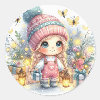 Sticker Rond Fête de Noël mignonne Bébé Fille
