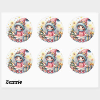 Sticker Rond Fête de Noël mignonne Bébé Fille