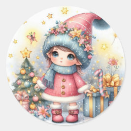 Sticker Rond Fête de Noël mignonne Bébé Fille