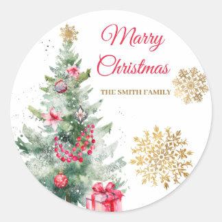 Sticker Rond Fête de Noël Rouge Poinsettia