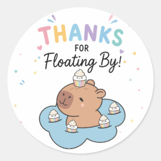 Sticker Rond Fête de Piscine Capybara Merci