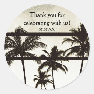 Sticker Rond Fête de plage Palmiers Tropical Blanc Glamour Chau