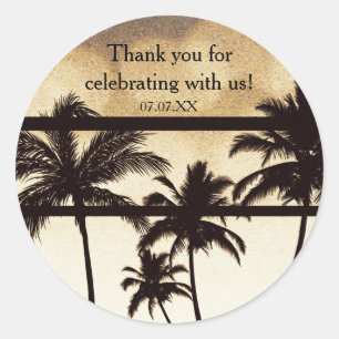 Sticker Rond Fête de plage Palmiers Tropicale Nuit dorée