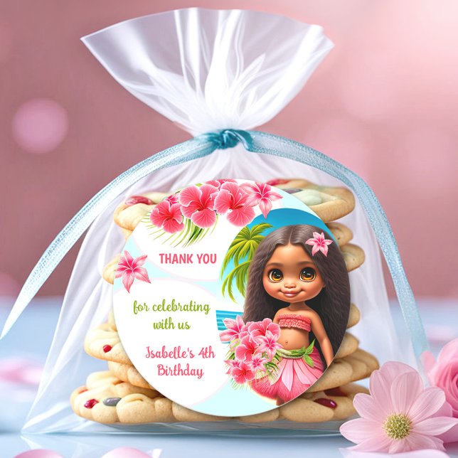 Sticker Rond Fête de plage tropicale de Luau (Luau birthday Tropical beach party girl Classic Round Sticker)