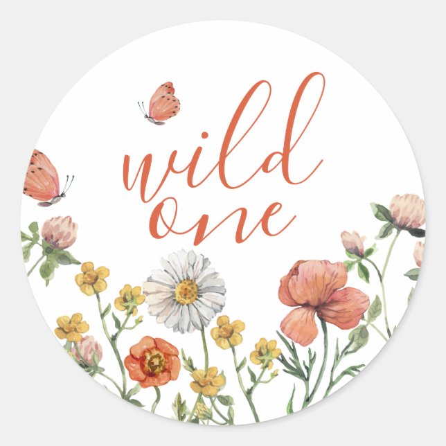 Sticker Rond fête de premier anniversaire du fleur sauvage (Devant)