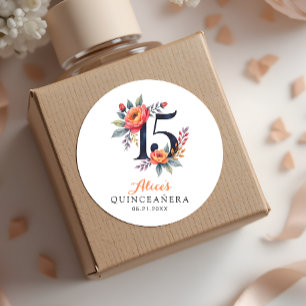 Sticker Rond Fête de Quinceañera 15 ans d'anniversaire aquarell