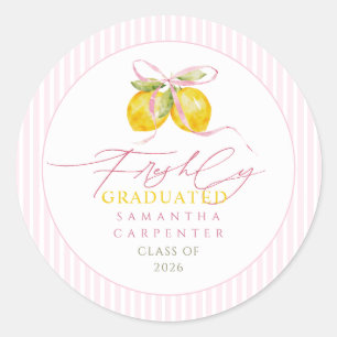 Sticker Rond fête de remise de diplôme à ruban rose citron fraî