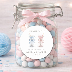 Sticker Rond Fête de révélation du sexe de bébé Martini Il ou E