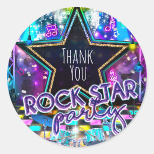 Sticker Rond Fête de ROCK STAR Faveur de danse musicale d'anniv