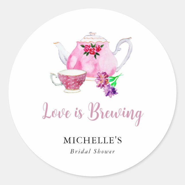 Sticker Rond Fête de thé de mariage Love is Brewing  (Devant)