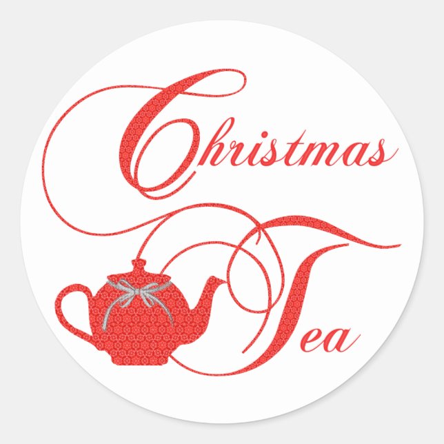 Sticker Rond Fête de thé de Noël tout simplement élégant (Devant)