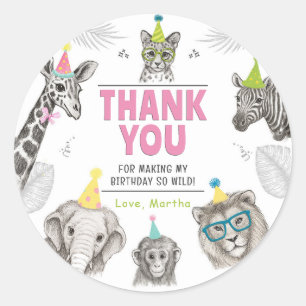 Sticker Rond Fête des animaux   Anniversaire des animaux sauvag
