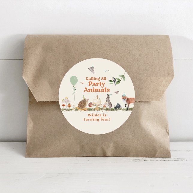 Sticker Rond Fête des bois Animaux Neutre fête d'anniversaire (Créateur téléchargé)