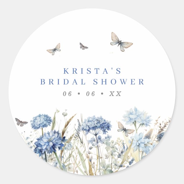 Sticker Rond Fête des mariées Blue Hydrangeas & Butterflies (Devant)