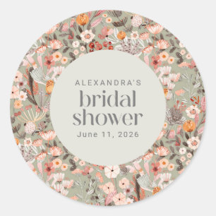 Sticker Rond Fête des mariées Boho Floral Rustique Sage Green C
