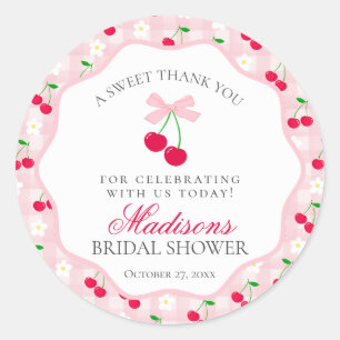 Sticker Rond Fête des mariées cerise douce Coquette rose Bow