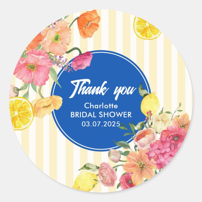Sticker Rond Fête des mariées d'agrumes citrons fleuris d'aquar (Devant)