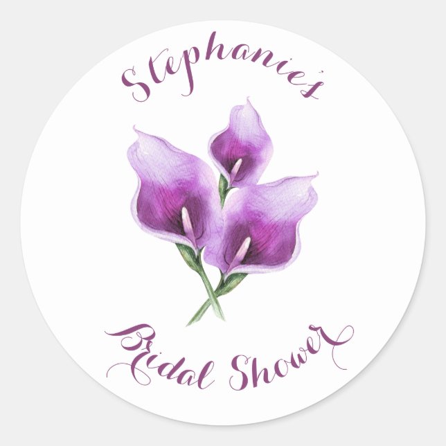 Sticker Rond Fête des mariées d'aquarelle florale violette Call (Devant)