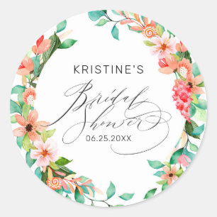 Sticker Rond Fête des mariées d'aquarelle tropicale rose