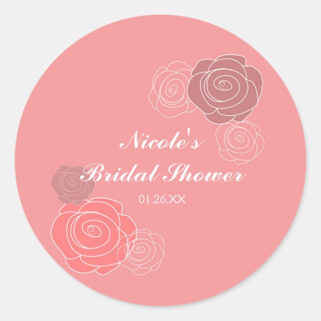 Sticker Rond Fête des mariées de corail rose floral Favoriser l (Devant)