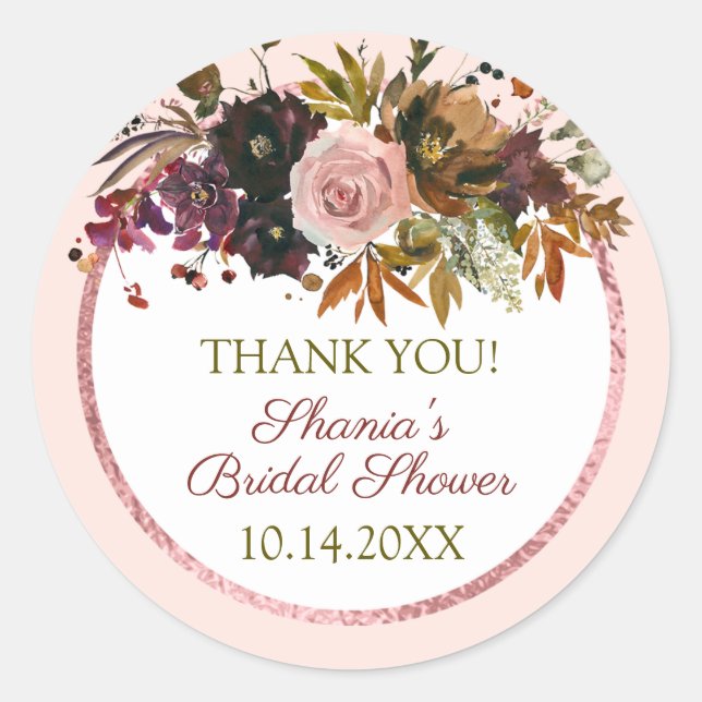 Sticker Rond Fête des mariées de fleurs bohème rustique (Devant)