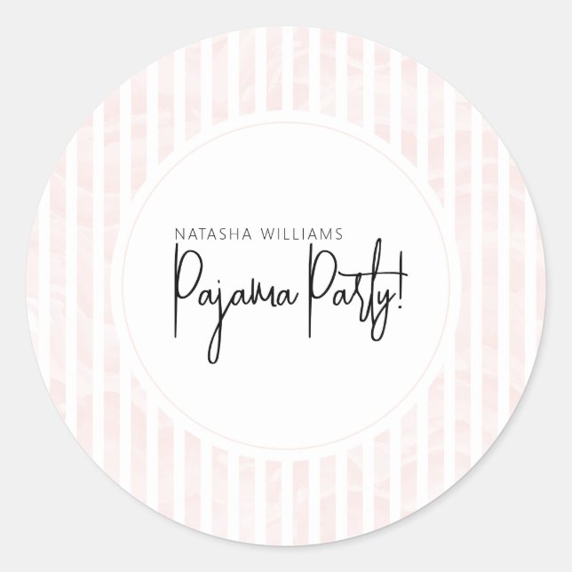 Sticker Rond Fête des mariées de la fête du pyjama rose rayures (Devant)