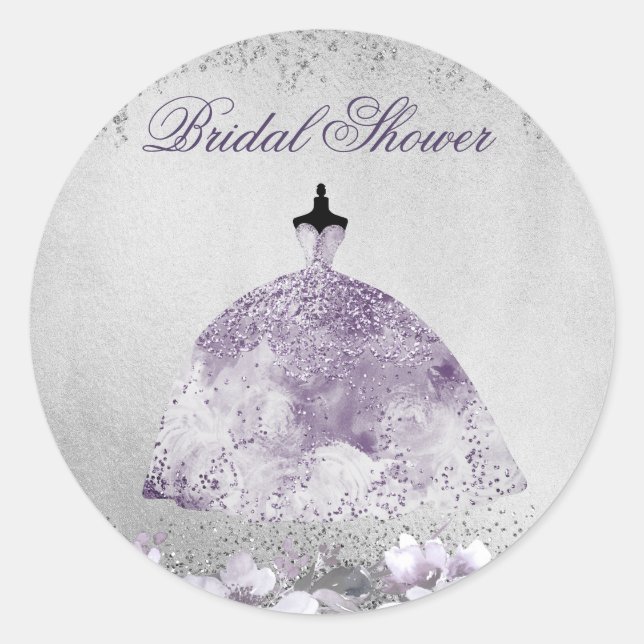 Sticker Rond Fête des mariées de robe violet argenté (Devant)